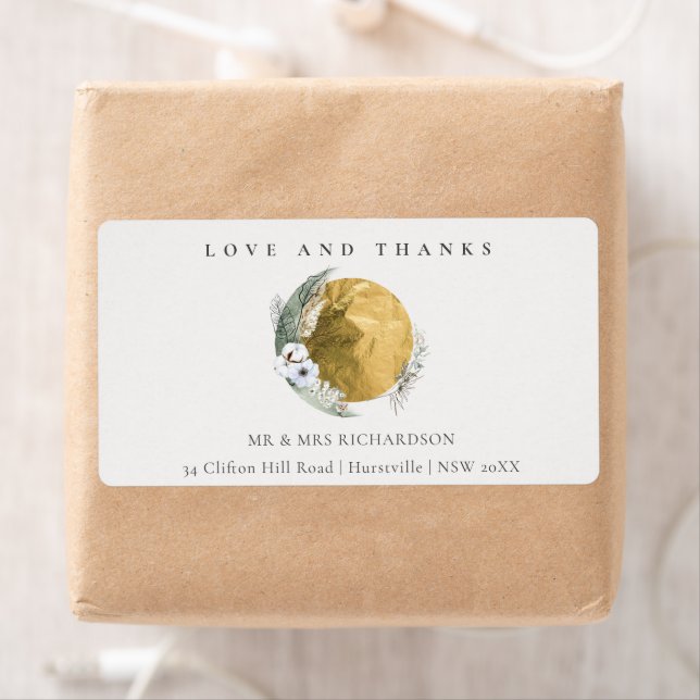 Boho Gold Saga Green Floral Wreath Address Label (Insitu)
