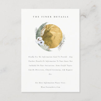 Boho Gold Saga Green Floral Wreath Wedding Detail Enclosure Card