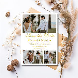 Boho Gold Script 4 Photo Collage Save the Date Invitation