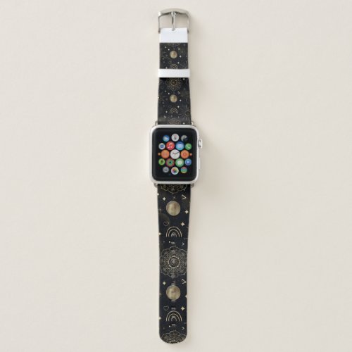 Boho Gold Space doodles Black Design Apple Watch Band