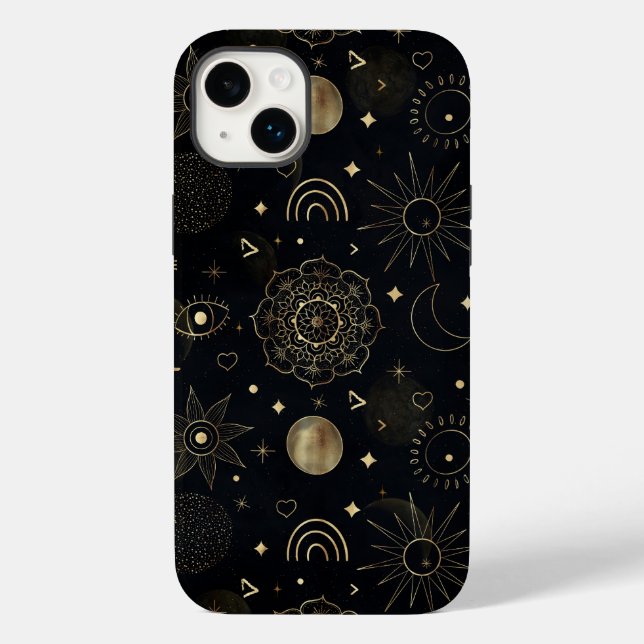 Boho Gold Space doodles Black Design Case-Mate iPhone Case (Back)