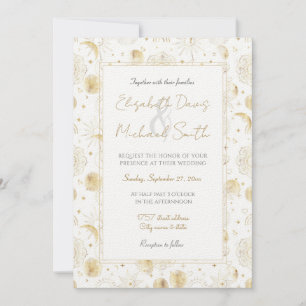 Boho Gold Space doodles White Design Invitation