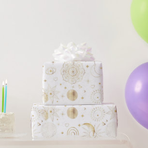 Boho Gold Space doodles White Design Wrapping Paper