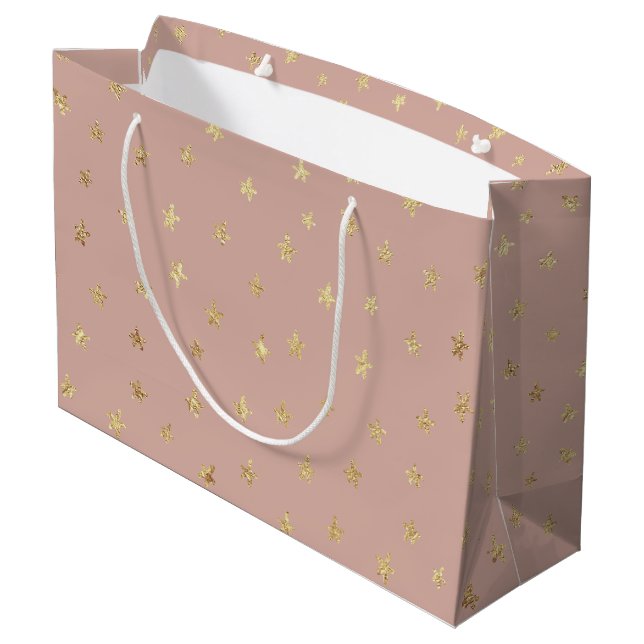 Boho Gold Stars Pattern Beige D6AEA3 Large Gift Bag (Back Angled)