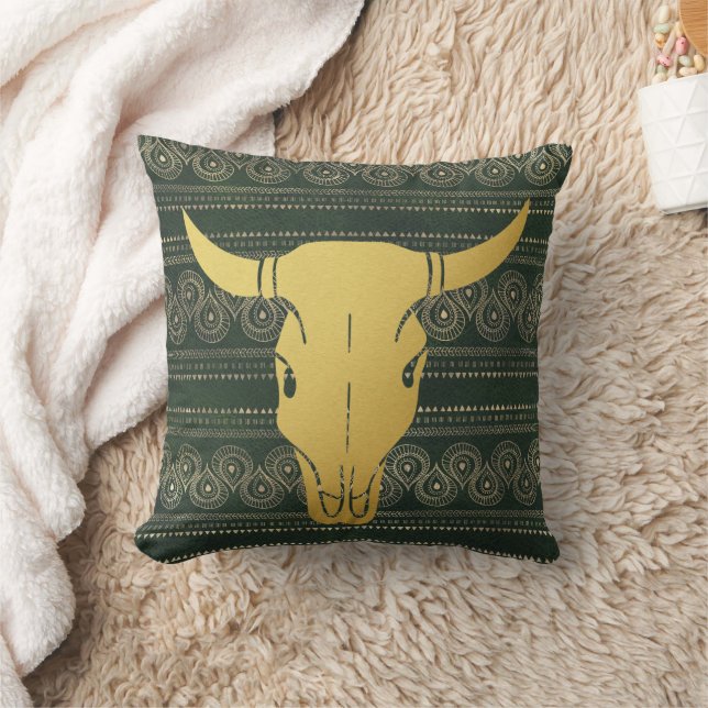 Boho Gold Steer Throw Pillow (Blanket)