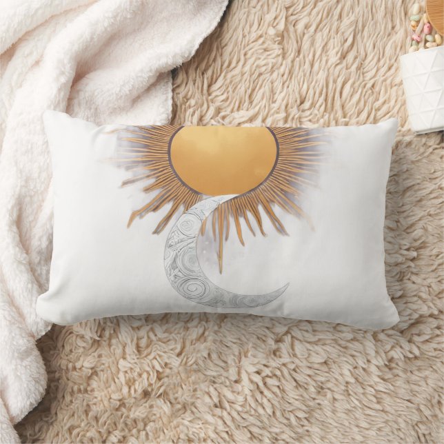 Boho Gold Sun Moon Celestial Throw Pillow (Blanket)