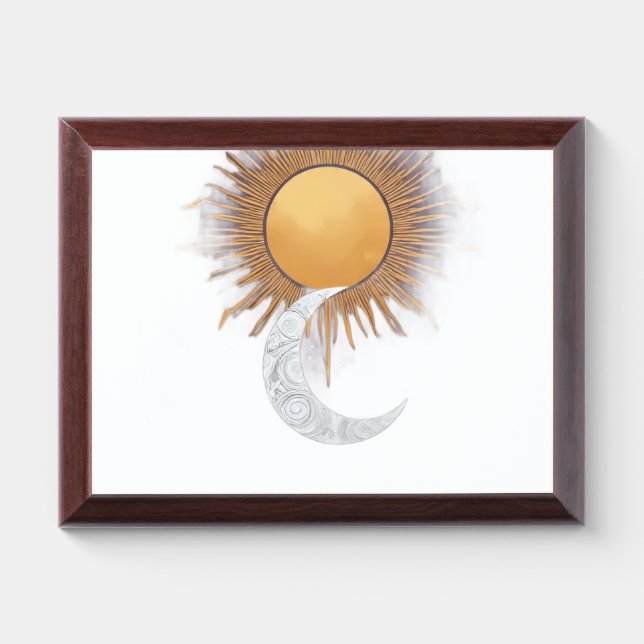 Boho Gold Sun Moon Celestial Wall Art Print Award Plaque (Horizontal)