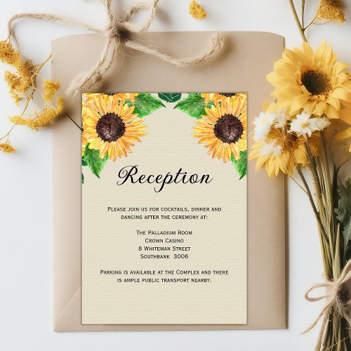 Boho Golden Floral Sunflowers Wedding Reception Invitation