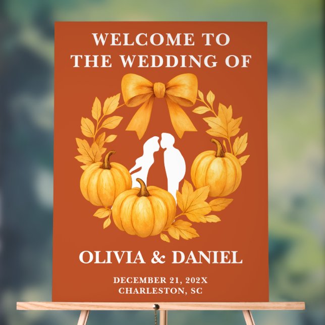 Boho Golden Pumpkin Fall Wedding Welcome Acrylic Sign (Neutral)