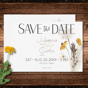 Boho Golden Yellow Meadow Flowers Wedding Save The Date