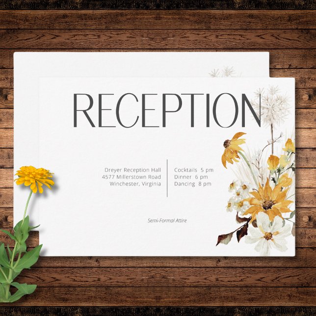 Boho Golden Yellow Meadow Flowers White Reception Enclosure Card (Boho Golden Yellow Meadow Flowers White Reception Enclosure Card)