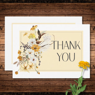Boho Golden Yellow Meadow Flowers Yellow Wedding Thank You Card