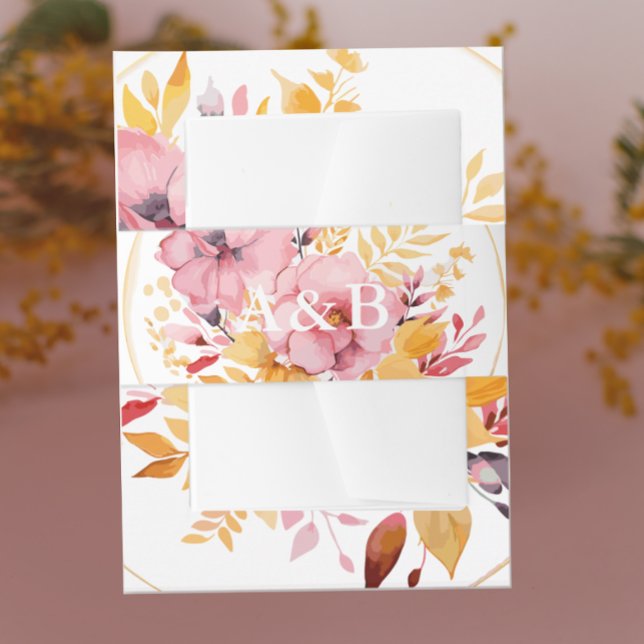 Boho Golden Yellow Monogram Wedding Invitation Belly Band (Creator Uploaded)