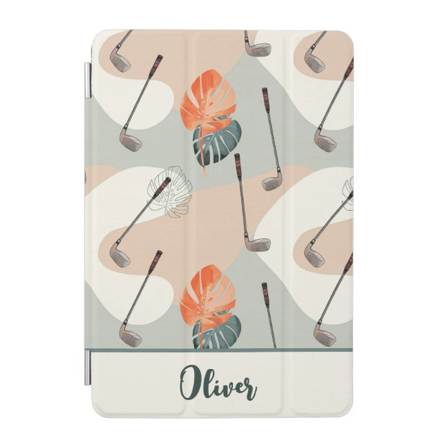 Boho Golf Clubs Pattern with Tropical Leaves iPad Mini Cover (Front)