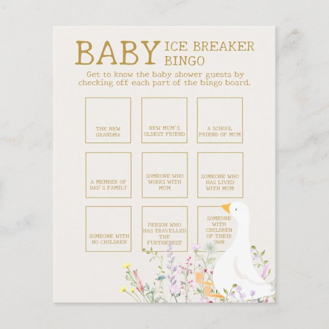 Boho Goose Duck Baby Shower Ice Breaker Bingo Game (Front)