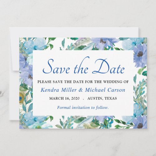Boho Gorgeous Sapphire Blue Floral Save The Date