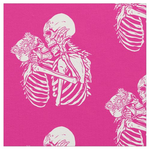 boho goth skeleton lovers valentines skull fabric