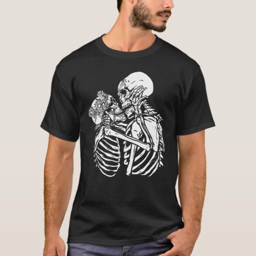 boho goth skeleton lovers valentines skull T_Shirt