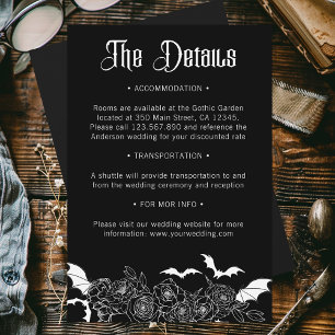Boho Gothic Botanical Black Wedding Details Enclosure Card