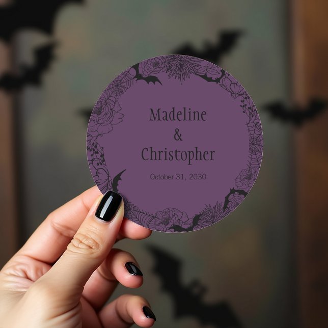 Boho Gothic Floral Wedding Purple Classic Round Sticker (Creator Uploaded)