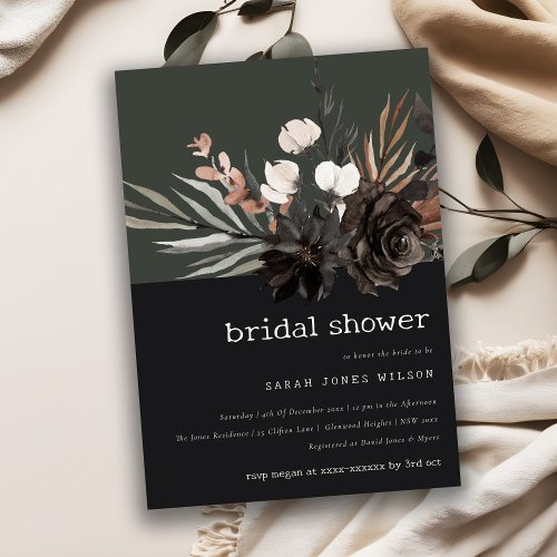 Boho Gothic Rust Black Botanical Bridal Shower Invitation