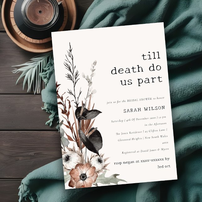 Boho Gothic Rust Black Botanical Bridal Shower Invitation (Creator Uploaded)