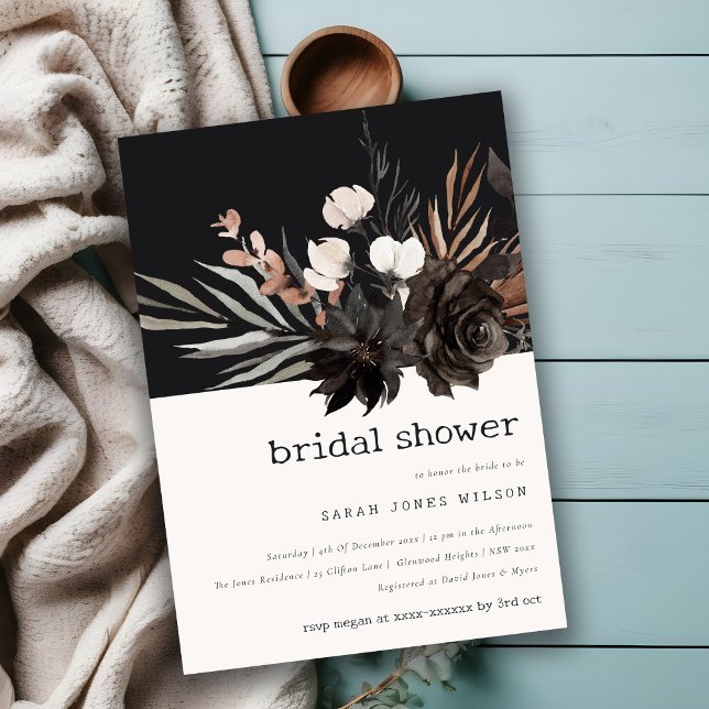 Boho Gothic Rust Black Botanical Bridal Shower Invitation (Creator Uploaded)