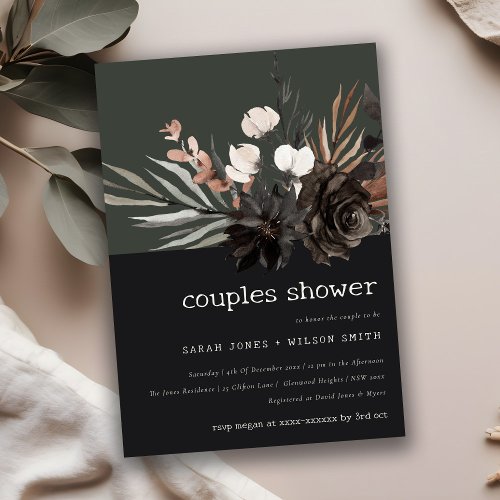 Boho Gothic Rust Black Botanical Couples Shower Invitation