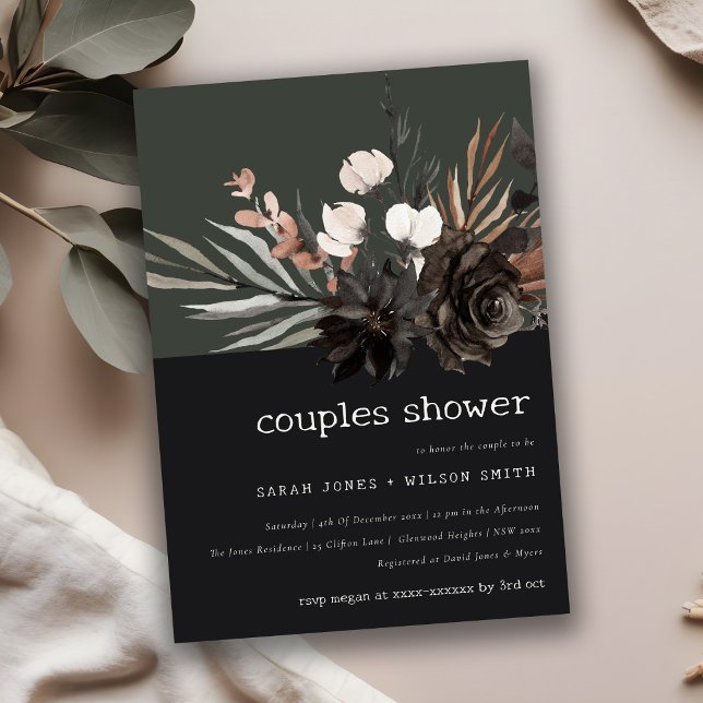 Boho Gothic Rust Black Botanical Couples Shower Invitation (Creator Uploaded)