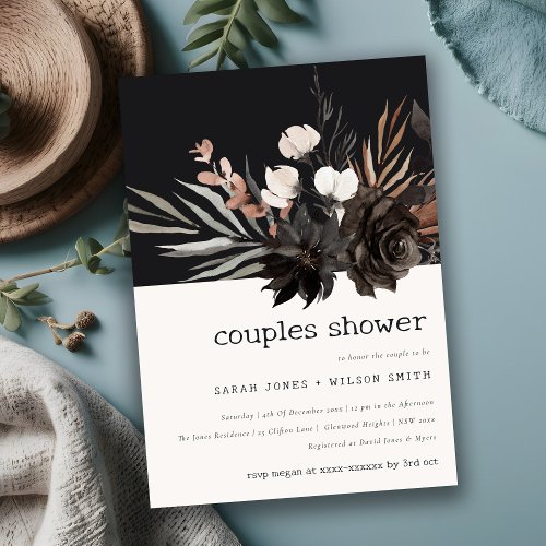 Boho Gothic Rust Black Botanical Couples Shower Invitation