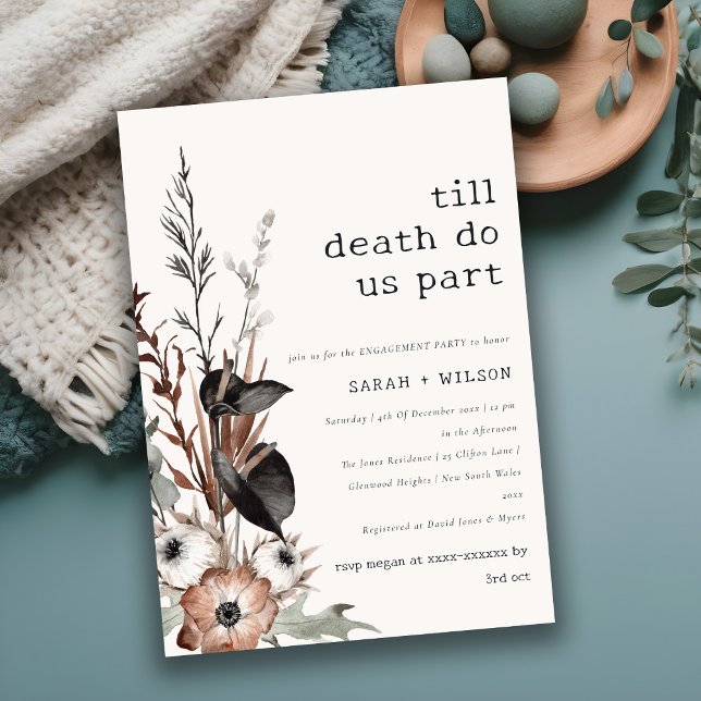 Boho Gothic Rust Black Botanical Engagement  Invitation (Creator Uploaded)