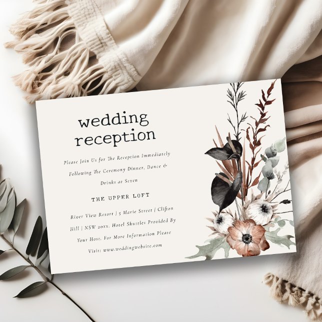 Boho Gothic Rust Black Botanical Wedding Reception Enclosure Card (Creator Uploaded)