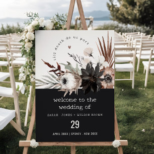 Boho Gothic Rust Black Botanical Wedding Welcome Foam Board