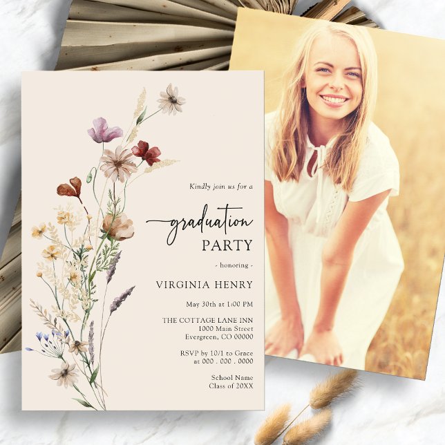 Boho Graduation Invitation (Boho Wildflower Photo Graduation Party Invitation by Painted Paperie
)