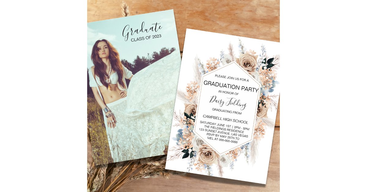 Boho Graduation Photo Party Invitation | Zazzle