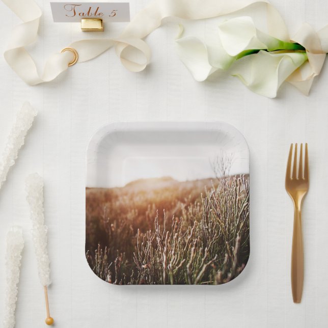 Boho Grass Field Any Occasion Paper Plates (Wedding)