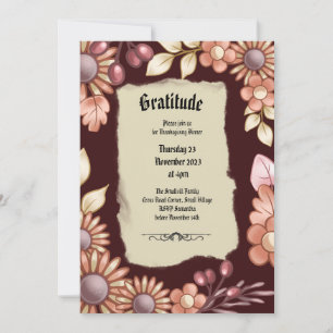 Boho Gratitude Old Fasion Dinner Invitation