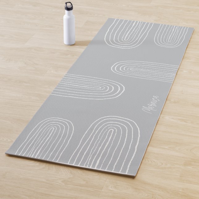 Boho Gray Mid Century Chic Rainbow Monogrammed Yoga Mat (In Situ)