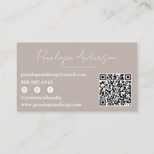 Boho Gray Neutral Chic Minimalist Modern QR Code Business Card