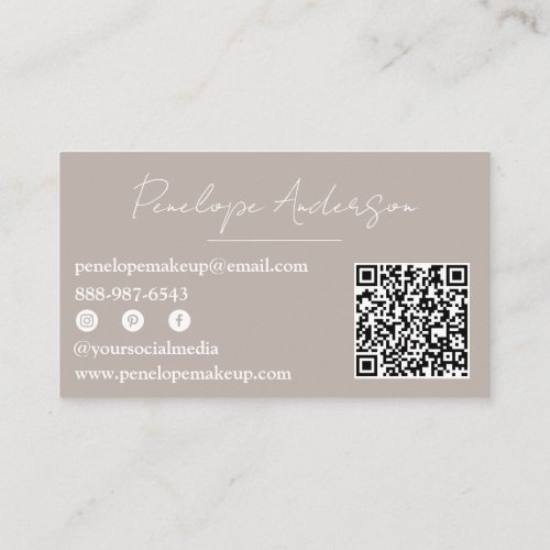 Boho Gray Neutral Chic Minimalist Modern QR Code Business Card