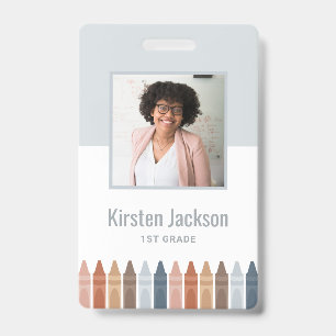 Boho Gray Teacher Name Tag Photo ID Badge