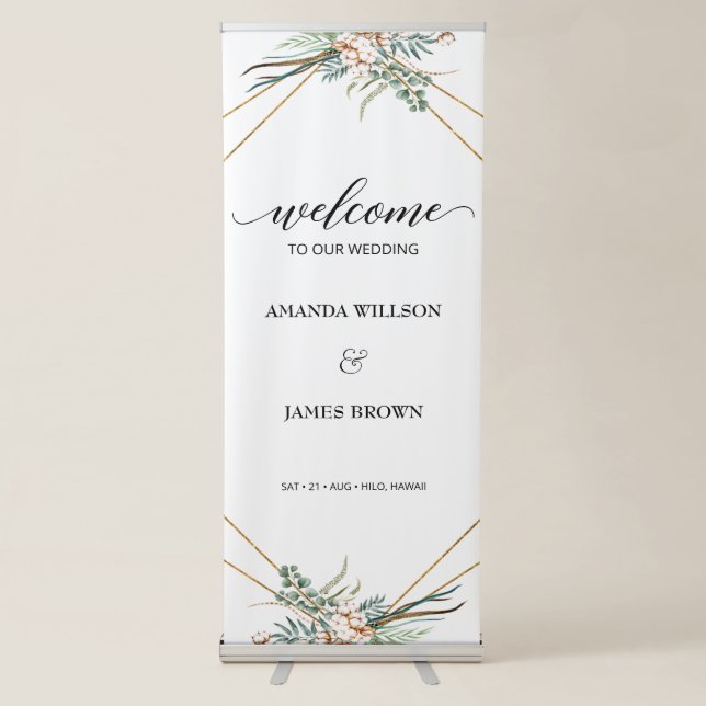 Boho Greeenery Eucalyptus Wedding Welcome Retractable Banner (Front)