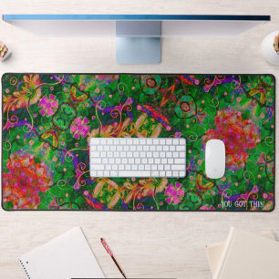 Boho Green Abstract Boho Custom Inspiring Quote Desk Mat