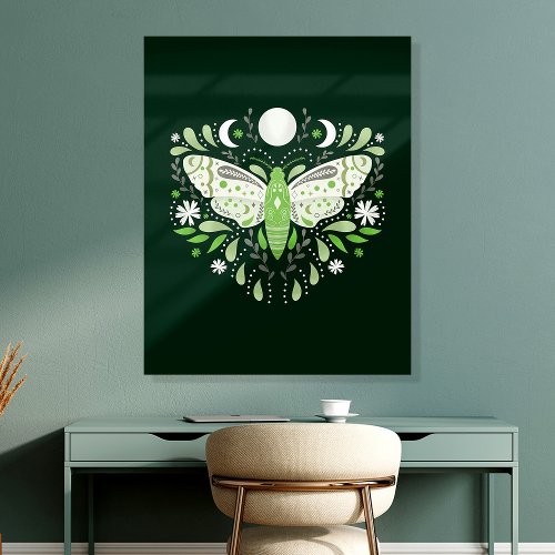 Boho Green Abstract Moth Wall Art Acrylic Photo Tile