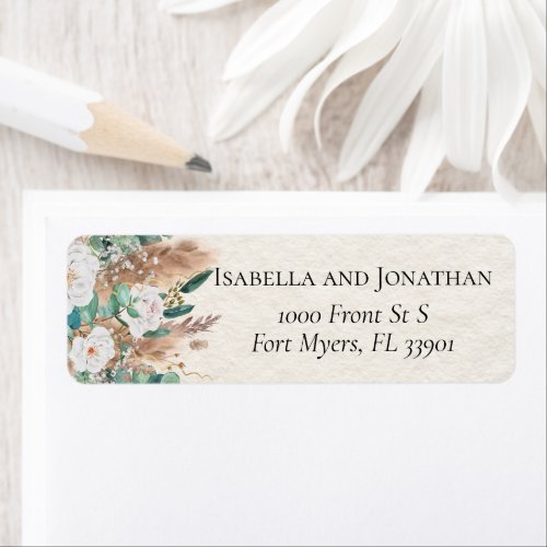 Boho Green and Beige Eucalyptus Pampas Wedding Label