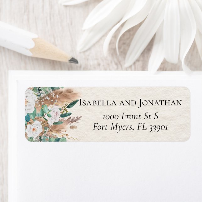 Boho Green and Beige Eucalyptus Pampas Wedding Label (Insitu)
