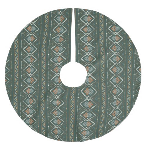Boho Green and Terracotta Brown Tribal Pattern Brushed Polyester Tree Skirt