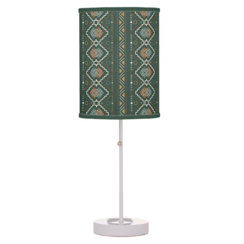 Boho Green and Terracotta Brown Tribal Pattern Table Lamp
