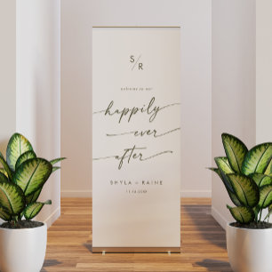 Boho Green and White Happily Ever After Welcome Retractable Banner