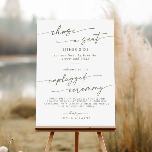 Boho Green and White Seat Unplugged Ceremony Sign